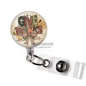 🍂🙏 Give Thanks Badge Reel | Thanksgiving Retractable ID Name Tag Holder